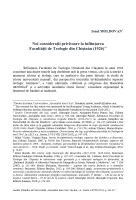 Noi consideraţii privitoare la înfiinţarea  Facultăţii de Teologie din Chişinău (1926)